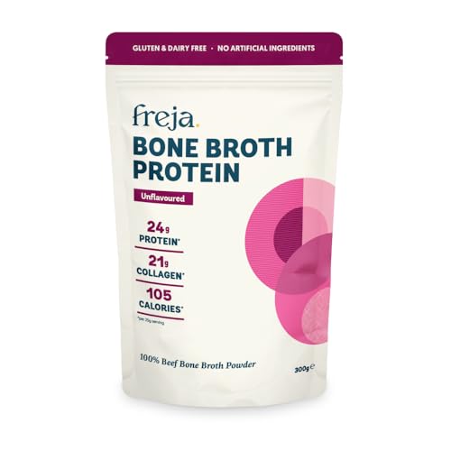 Freja Bone Broth Powder | 100% Natural Collagen & Protein Powder | Pure Beef Grass-Fed | Amino Acids & Minerals | Nutrition for Healthy Gut Skin Hair & Nails | 300g (15 Servings)