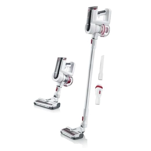 SEVERIN 2-in-1 Stiel- und Handstaubsauger, leistungsstarker Akku Staubsauger für Tierhaare, kabelloser Staubsauger mit bis zu 60 min Akkulaufzeit, weiß/rot, HV 7166