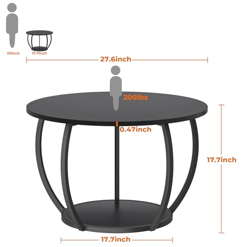 Image of GreenForest Round Coffee Table with 2-Tier Open Storage, 27.6 inch Small Circle Coffee Tables with Adjustable Feet, Modern Mini Center Table for Small Living Room, Black