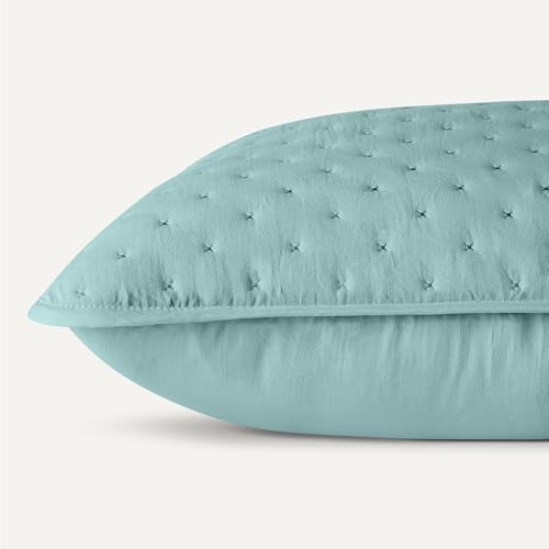 Image of Amazon Basics Brushed Microfiber Quilt Set, Extra Soft with Natural Texture, 3-Piece, Queen /Full, Blue