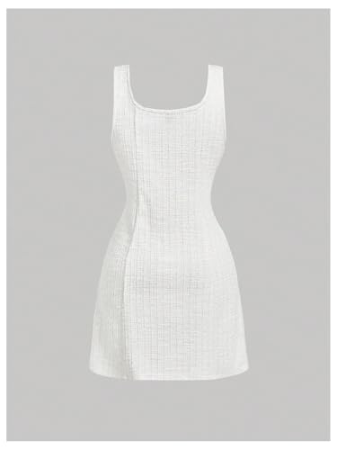 Image of Floerns Women's Plaid Tweed Dress Sleeveless Square Neck Elegant Work Mini Dress