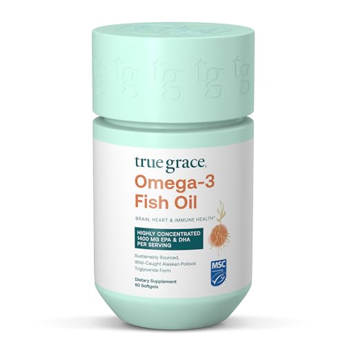 True Grace Omega-3 Fish Oil - 60 Softgels - 1400 mg EPA + DHA - Brain Heart Joint & Immune Health - Organic Gluten Free Soy Free