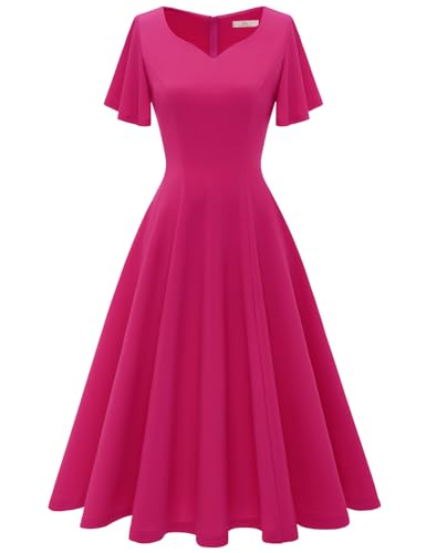 Image of HomRain Wedding Guest Dresses for Women Vintage Short Sleeves Casual Fit and Flare Cocktail Formal Dress for Tea Party