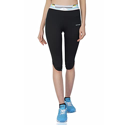 Image of Vector X Polyester Relaxed Regular Fit Capri Activewear for Women (Black)