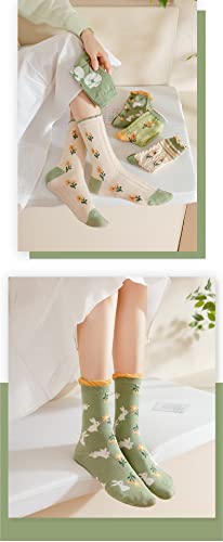 MarJunSep Cute Floral Crew Socks Women Girls Cottagecore Ruffle Frilly Vintage Fancy Korean Slouch Cotton Socks