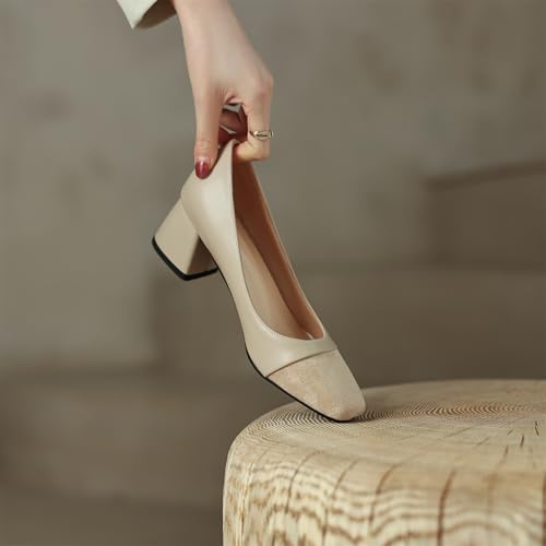 Women's Cap Square Closed Toe Pump Chunky Mid Block Heel Slip-On Work Office Church Casual Dress Shoes Comfortable Business Party Dating All Weather Shopping Daily Wear Pumps4