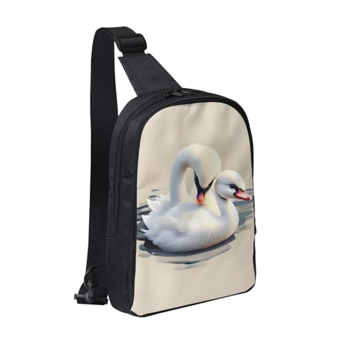 Cute Little Swan Adjustable Strap Large Capacity Double Layer Crossbody Chest Bag 7.7x2.4x11.8in For Camping Travel Daily Leisure Activities