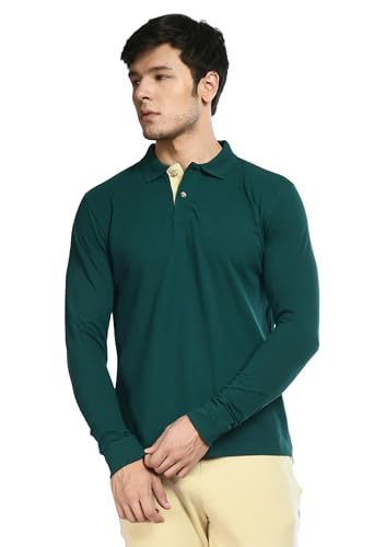 Image of USI Uni Style Image Men's Cotton Blend Cotton Blend Improved American Fit #Pik32 Full Sleeves Polo Shirt - Allure Blue