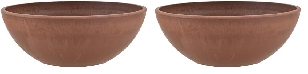PSW Pot Collection Shallow Garden Bowl Low Planter for Succulents, Bonsai, Fairy Gardens, Herbs, 10-inch, Terra Cotta Color (Pack of 2)