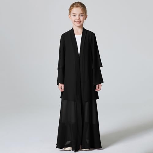 Kids Abaya Dress for Girls Muslim Dress with Hijab Chiffon Layered Open Front Cardigan Ramadan Eid Kaftans Dubai Outfit3