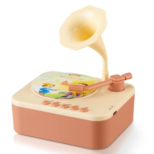 Toddler Gramophone Musical Toys - Player Audio Books for Kids 99 Cards Stories Songs Phonograph Record for Boys and Girls (Cozy Brown)