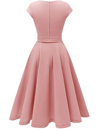 DRESSTELLS Women's Vintage 50s Round Neck Short-Sleeved Bridesmaid Dress, Cocktail Party, Wedding Dress, Blush, XXXL