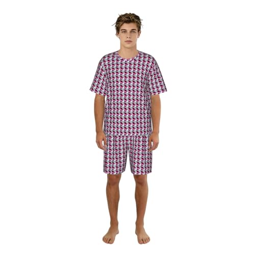 Pyjama 2 pièces homme manches courtes motif vin rouge vêtement nuit court short t-shirt léger