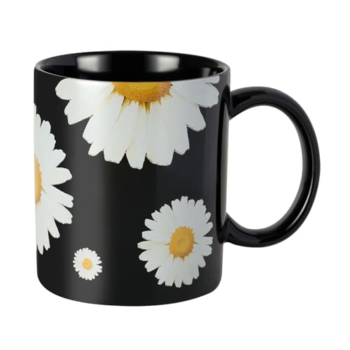 Taza de cerámica negra floral de 12 oz miniatura 1
