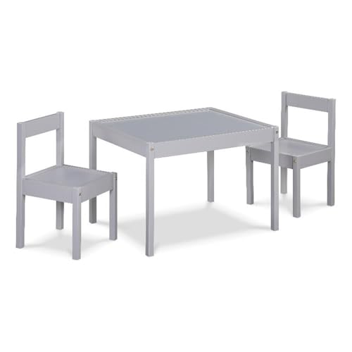 Olive & Opie Della 3-Piece Solid Wood Kids Table & Chair Set, Gray