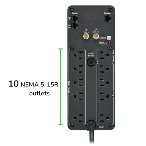 Image of APC UPS Back-UPS Pro 1500VA Sinewave UPS, 900W Battery Backup & Surge Protector, AVR, 10 Outlets, LCD, USB-C & USB-A Charging Ports, BR1500MS2 Uninterruptible Power Supply for Computers, Electronics
