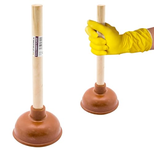 Image of Bathroom Rubber Sink Drain Toilet Plunger - Wooden Handle, Unblocker | Heavy Duty Toilet Cleaner, Hand Tool | Strong Quality, Compact and Durable | Bathroom