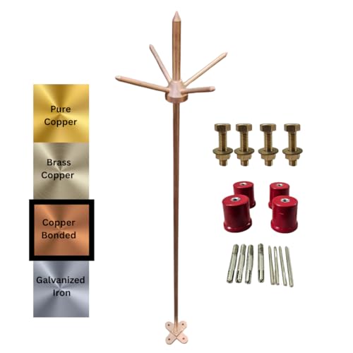 Image of Lighting Arrester for Home and Building Protection - Advanced Surge Protection - 5 Spikes | Copper Bonded | 12 mm Diaa | 863 mm / 34 in Length | Base Plate 8.5x8.5 cm