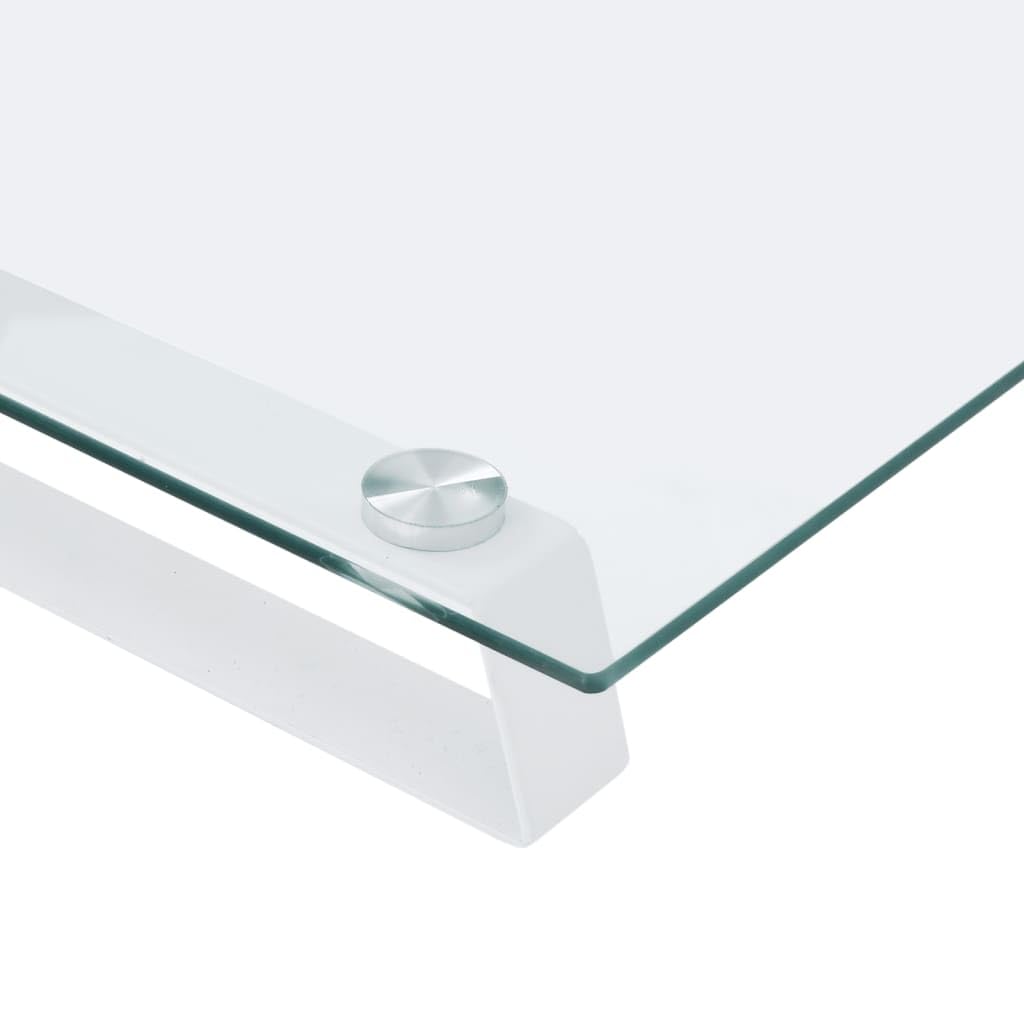 Soporte para monitor blanco, 80 x 20 x 8 cm, cristal templado y metal, bandeja para teclado para ordenador portátil, soporte de escritorio ergonómico para oficina, oficina en casa, estación