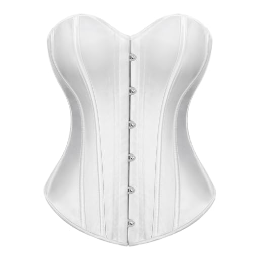 LEACOOLKEY Damen-Korsett, sexy Bustier, Korsett, Schnürung, Überbrustkorsett, Shapewear, Halloween-Kostüm, Bustiers, D-weiß, XS