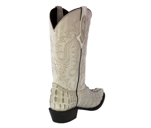 Texas Legacy Mens Off White Western Leather Cowboy Boots Crocodile Tail Print3
