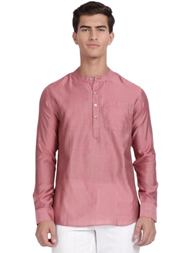 Image of KRYPTIC Men's Full Sleeve Regular Fit Short Kurta in Premium Pure Cotton with Patch Pocket and Mandarin Collar - Perfect Blend of Style and Comfort