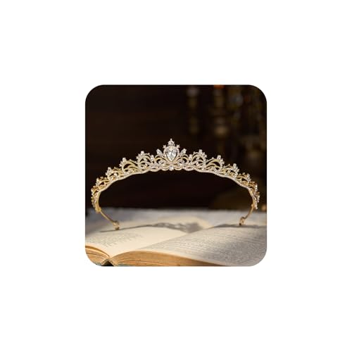 SWEETV Princess Tiaras for Women Gold Crystal Crown for Birthday Wedding Headbands for Bride Rhinestone Tiara Headpieces Hair Accessories for Quinceanera Pageant Prom