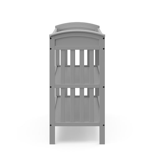 Graco Benton Changing Table with Bonus Water-Resistant Changing Pad (Pebble Gray) - GREENGUARD Gold Certified, Includes Diaper Change Pad with Safety Strap, 2 Open Storage Shelves for Organizing - Thumbnail 4