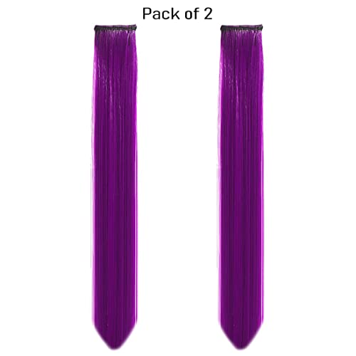 Image of Reusable Coloured Hair Streaks Extensions For Women Hair Coloured Hair Extension For Girls Set of 2 Pcs (Purple)