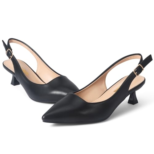 Heels Charm Women's Pumps Shoes Low Stiletto Pump Shoes Pointed Toe Ankle Strap Pumps Closed Toe Slingback Dancing Daily Work Party Wedding Dating Dress Pumps Shoes4