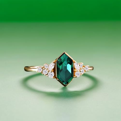 S925/10K/14K/18K Solid Gold Long Hexagon Gemstone Vintage Engagement Ring Unique Vine Gemstone Wedding Anniversary Ring Yellow Gold Bridal Ring3