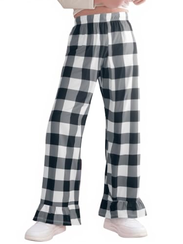 Yousify Girl's Pajama Pants for Girls Long Sleep Plaid Pants Ruffle Soft Lounge Pj Bottoms with Pockets 5-14 Years