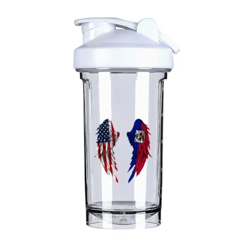 Wings America and Haitian Flag 18 Ounce Shaker Cup,Fashion Theme Pattern Shaker Bottle Leak-proof Workout Shake Bottles 500ML/18 oz Perfect for Pre Workout