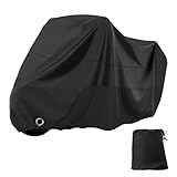 Ongfuwu Motorcycle Cover All Season, Waterproof Motorbike Cover for Outdoor Protection, Heavy Duty Weather Sun Bike Motorcycle Vehicle Cover with Lock-Hole Universal Fits up to 96' (Black)