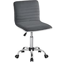 Yaheetech Adjustable Task Chair PU Leather Low Back Ribbed Armless Swivel White Desk Chair Office Chair Wheels