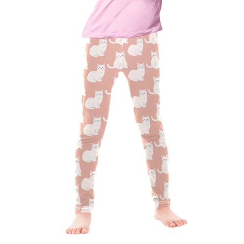 CaTaKu Girls Leggings White Cute Cat Leggings for Girls Kids Athletic Workout Yoga Pants Size 4t2
