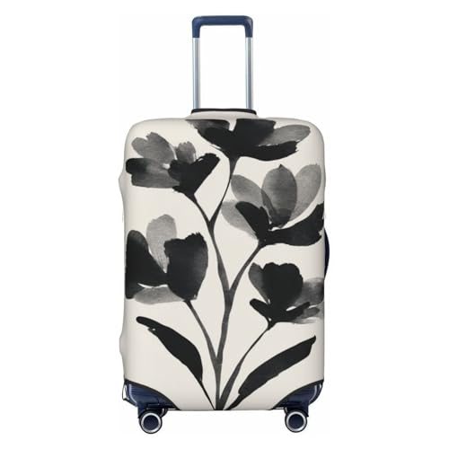 Minimalist Bouquet Of Black Flowers Elastic Travel Luggage Covers Dustproof Scratch-Resistant Suitcase Protector Fit 22-24 Inch
