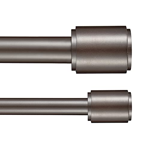 Kemmie 1" Window Treatment Curtain Rod with Cylindrical Cap Finials, Double Drapery Rod Adjustable Length 36-72", Bronze