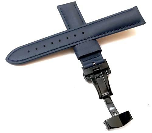 Image of 18mm 19mm 20mm 21mm 22mm 23mm 24mm Genuine Leather Butterfly Deployment Clasp Buckle Watch Band Strap Black Dark Brown TAN Blue Rose Black Gold White