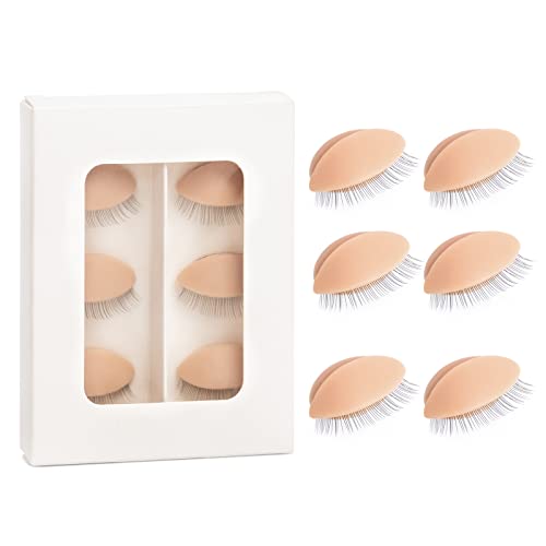 krofaue 3 Pairs Replacement Eyelids for Mannequin Head,Silicone Realistic Removable Eyelids with Lash Mannequin Head Eyelids for Lash Extension Training Practice Replaced Eyeballs(Light Brown)