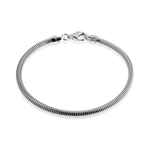 QUADRI - Pulsera de Plata 925 - elegante Cadena serpiente para Hombre/Mujer malla 3 mm de Ancho - Longitud 19 cm - Certificado Made in Italy