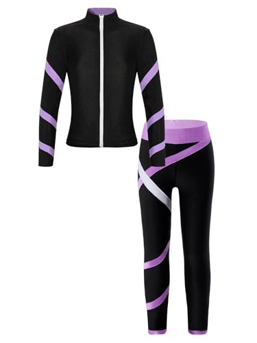 Riismen Conjunto De Chándal Para Niñas Chaqueta De Manga Larga Y Pantalón Ropa Deportiva Infantil Conjunto Para Yoga Jogging Entrenamiento Sportswear Púrpura claro 11-12 años