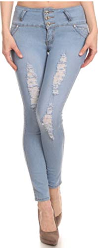 Malibu Boutique Baby Blue Butt Lifting Skinny Jeans with Embellished Back Pockets & Ripped Detailing (9)