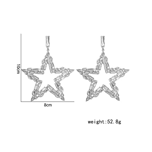 Rhinestone Big Star Sparkly CZ Statement Dangle Earrings 925 Sterling Silver Post Stud Exaggerate Crystal Stars Fashion Lightweight Trendy Dangling Hypoallergenic Festival Christmas Wedding Birthday Party Jewelry Dainty Gifts for Friends Fans2