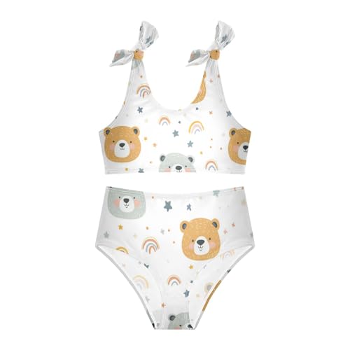 Plaaee Girls' 2 Piece Swimsuits Bear Rainbow Cute Bikini Set Bathing Suit 4T