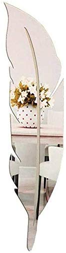 Espejo de pared de plumas,pegatinas de pared de 3D con plumas y decoración moderna para el hogar,dormitorio,baño,decoración de oficina (plateado-pequeño:18 x 73 cm)