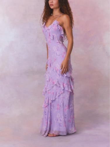 Image of SOOKABEILA Women Y2k Boho Maxi Dress Floral Lace Sheer Tiered Flowy Cami Long Dress 2025 Summer Smocked Beach Sundress