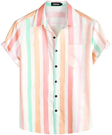 VATPAVE Mens Striped Summer Shirts Casual Button Down Short Sleeve Beach Stylish Shirts Medium WhitePink Stripes