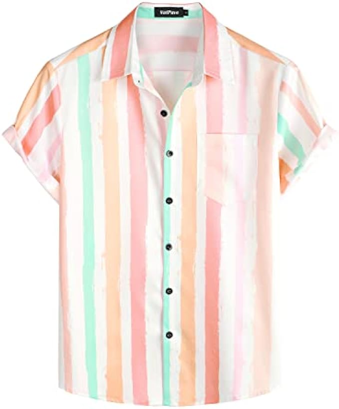 VATPAVE Mens Striped Summer Shirts Casual Button Down Short Sleeve Beach Stylish Shirts