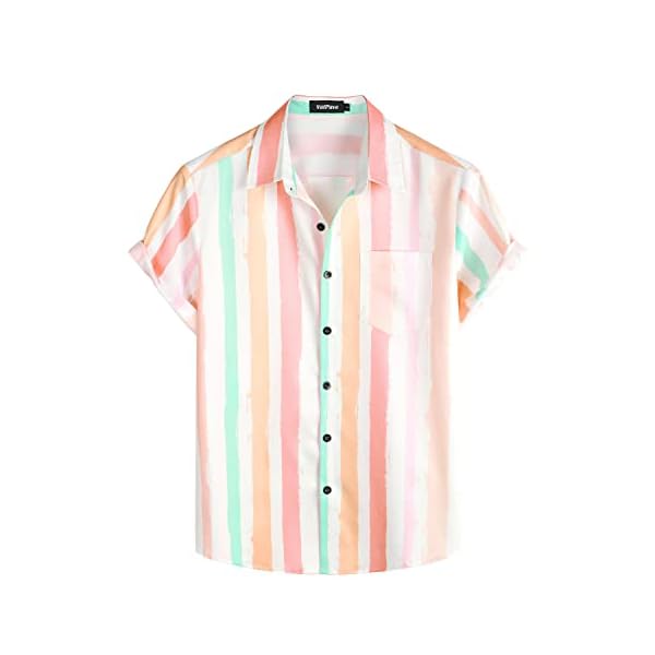 VATPAVE Mens Striped Summer Shirts Casual Button Down Short Sleeve Beach Stylish Untucked Hawaiian Shirts